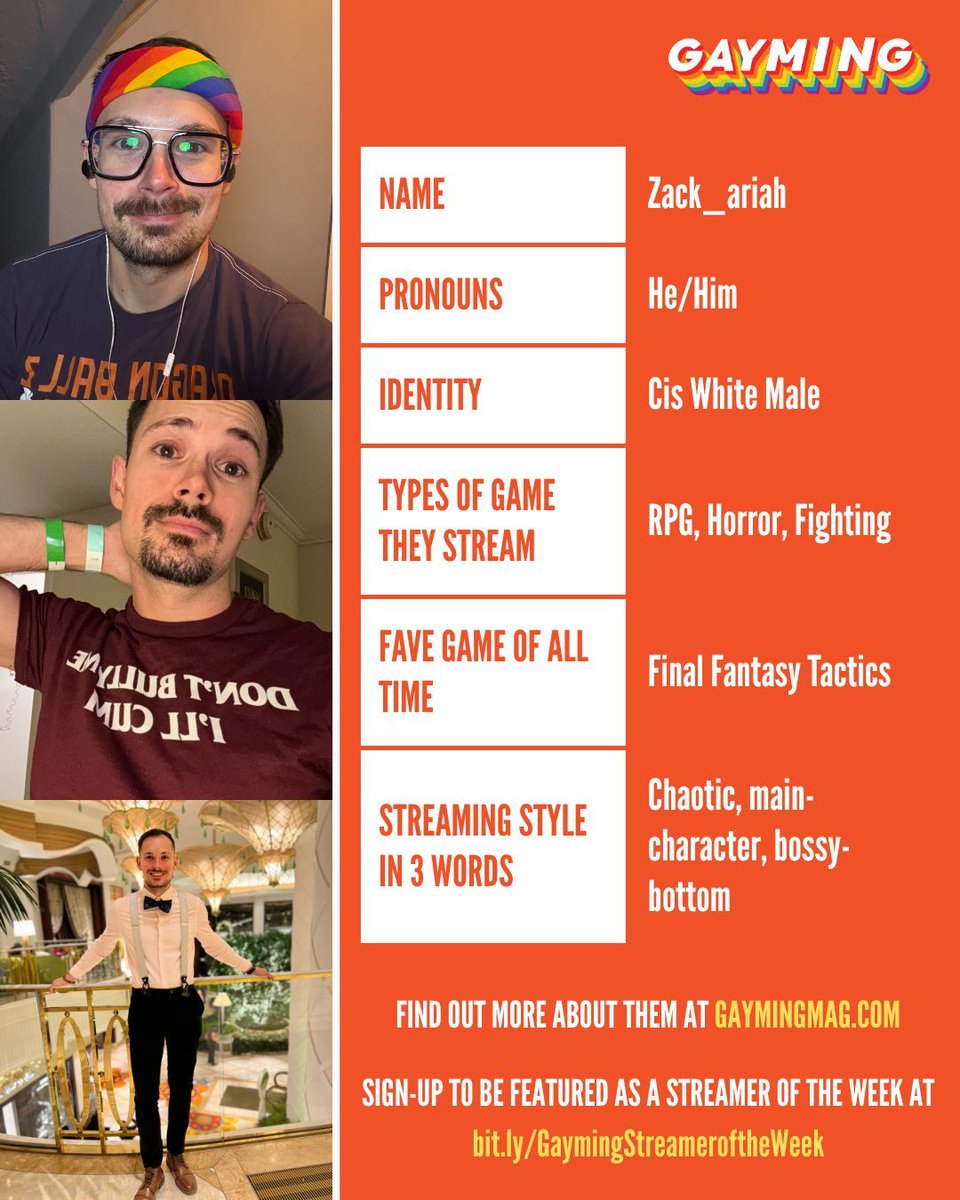 gaymingmag's tweet photo. Meet the newest Streamer of the Week, @TheZack_ariah 🥰 When he's not busy being a travel nurse, he's bringing his "bossy bottom" energy to Dead by Daylight and Marvel Rivals. ✨ Read more here: https://t.co/XlUagLEm1l 

#StreamerOfTheWeek #LGBTQIA #Gaming #Community https://t.co/YjRqIDwxgU