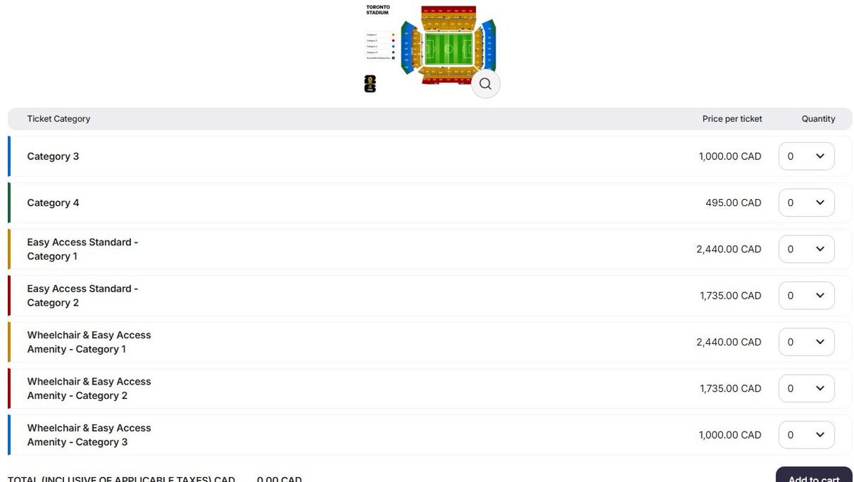djcuse's tweet image. We officially have ticket prices &amp;amp; seating map for @BMOField  @CANMNT_Official opening match on June 12th next summer.. #CanMNT

Be prepared to payup as expected (all in CAD$)

Cat 1: $2440
Cat 2: $1735
Cat 3: $1000
Cat 4: $495

@World_Cup_Guide
