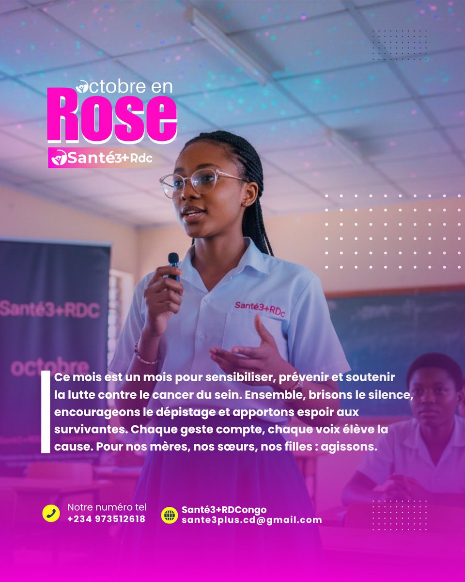 Sante3rdc's tweet photo. Octobre en rose :  parler du
cancer c'est déjà sauver des vies.
Santé3+RDCongo. https://t.co/BoKXbaH9DP