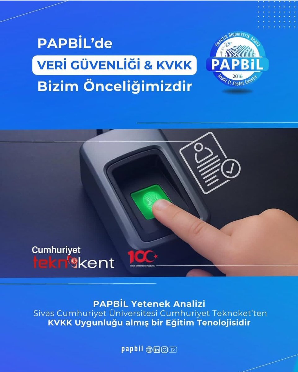 papbily's tweet photo. 🫆PAPBil'de Veri Güvenliği &amp;KVKK Bizim Önceligimiz 

⚔️ PAPBİL, parmak izlerini kayıt altına almayan,  6698 sayılı Kişisel Verilerin Korunması Kanununa uyumlu çalışan bir analiz süreci sunmaktadır.

👨‍💻Analiz Et 
👀Keşfet 
🧬Geliştir https://t.co/gGYRIM7wTi