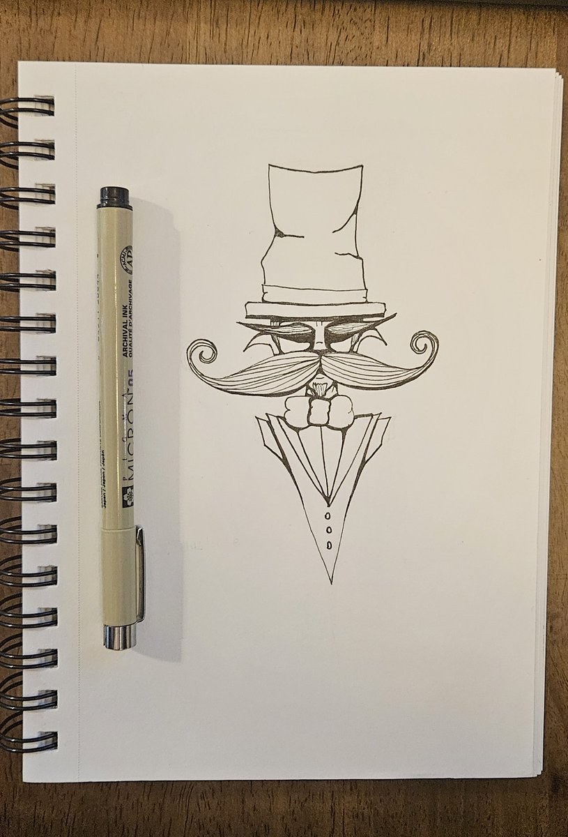 Miss_Serin's tweet photo. Day one of inktober!!! 🖤 a very dapper gentleman 🧐🎩 people keep telling him the mustache doesn't make the man... but those people all have suspiciously small mustaches 🤔 #inktober #inktober2025 #inktoberday1 https://t.co/tjnWT8kQ8d
