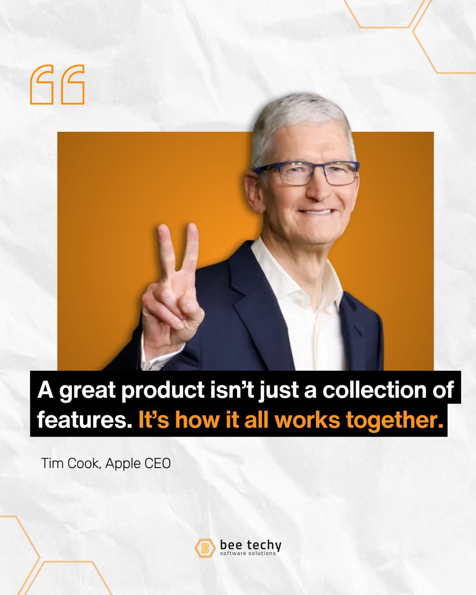 beetechyllc's tweet image. “A great product isn’t just a collection of features. It’s how it all works together.” @tim_cook 💡
🐝 Integration > addition. Experience > features.
#BeeTechy #FounderMindset #ProductDesign #StartupLife