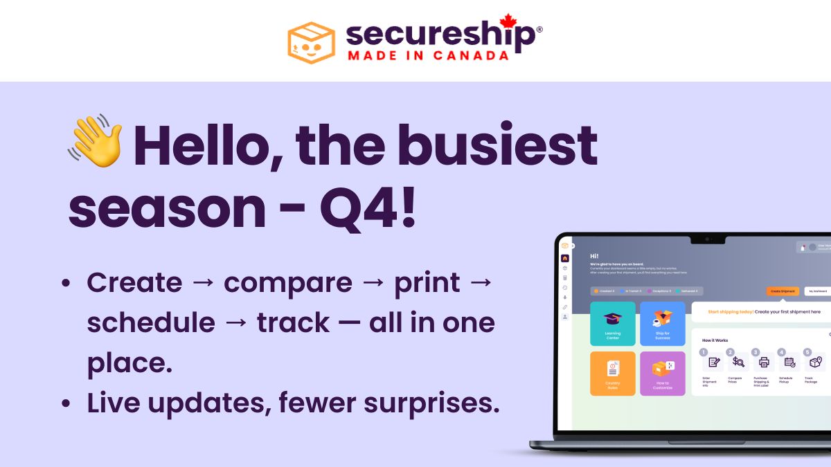 Hello, Q4 👋
Create → compare → print → schedule → track — all in one place.
Live updates, fewer surprises.
Get live rates: secureship.ca/estimate 
#CanadianShipping #Logistics