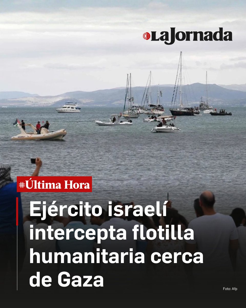 lajornadaonline's tweet photo. 🚨 #ÚLTIMAHORA | Israel intercepta la Flotilla Global Sumud rumbo a Gaza 

El Ejército israelí interceptó a la flotilla humanitaria minutos después de que denunciara la presencia de decenas de embarcaciones no identificadas a corta distancia.

📡 También se reportaron interferencias y cortes en las comunicaciones a bordo.

👉 Más información https://t.co/dXcqkVdRCV