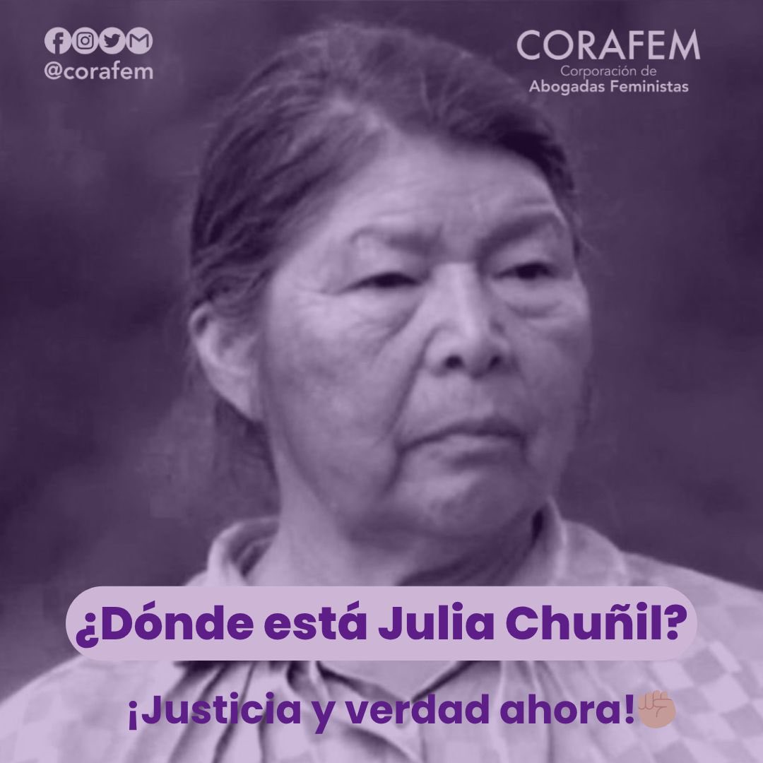 corafem's tweet photo. A casi un año de su desaparición, la familia de Julia Chuñil exige como todo el país verdad y justicia.El Estado debe investigar con seriedad y cumplir sus obligaciones internacionales con la sociedad y con defensoras derechos humanos  y ambientales.
#JusticiaParaJulia https://t.co/h1iXYbxPJV