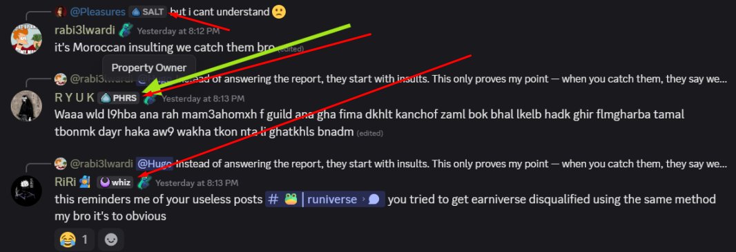 lw_rdi's tweet photo. @RuniverseGame  again and again i have a new evidence after they insulting me yesterday i have my team watching the conversation i have new screen shot after and when i catch him they make him out so it's looks like he is not from same guild but thank god my team did screen shot https://t.co/loYo4qizoX