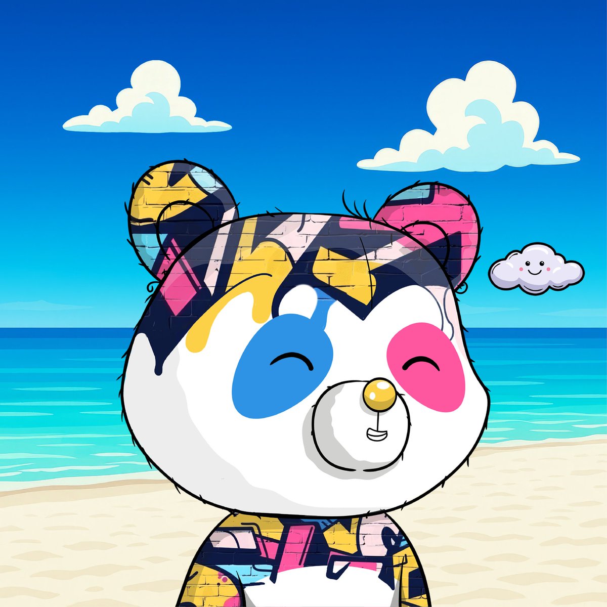 PandaPals adoption of the day (AOTD) -- slick!

Congratulations <a href="/realtommybibi/">Tommy B. 🇺🇸</a> on the adoption!

Background: Beach 03
Back: None   
Aura: None   
Skin: Graffiti   
Face: Expression - Cheerful 
Head: None
Body: None
Gestures + Extras: Happy Cloud - Purple
Stance: Normal   
Gender: