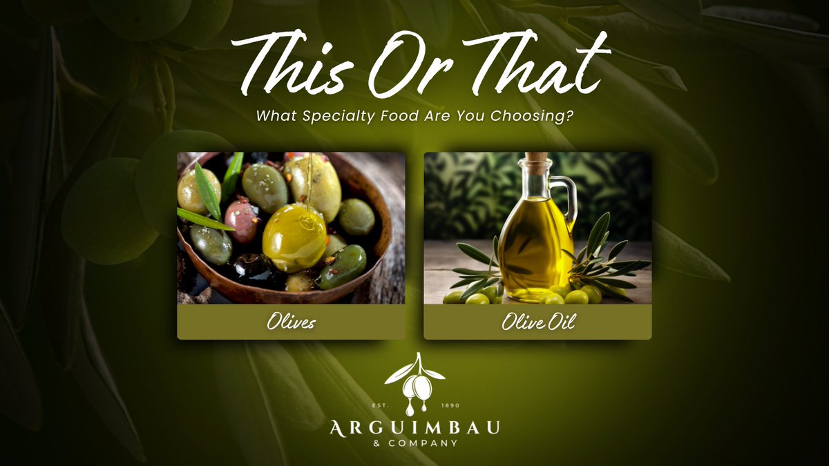 ArguimbauCo's tweet photo. From pantry essentials to table favorites—would you choose the rich, nuanced flavors of premium #oliveoil, or the bold, briny notes of gourmet #olives? Share your preference in the comments below.

#SpecialtyFoodImporter #GourmetImports #FineFoodImports https://t.co/ygZP4VsBd0