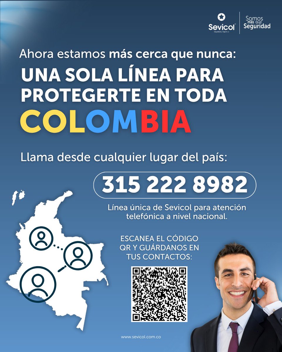 🔔 ¡Ya está disponible nuestra nueva línea de atención nacional!
📞 Comunícate con Sevicol desde cualquier lugar del país marcando: 315 222 8982.
👉 Guárdanos en tus contactos y compártelo.

...
#Sevicol #AtenciónNacional #SeguridadPrivada #Colombia #SomosMásQueSeguridad