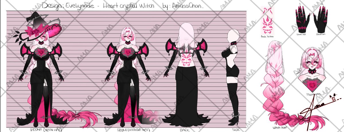SPOOKTOBER DAY1 : It is a really special one !(●'◡'●)

Had the honor to design (as a surprise), Heart Crystal Witch for @/EvelynnVtuber !
This is my first EVER character sheet with full character !
