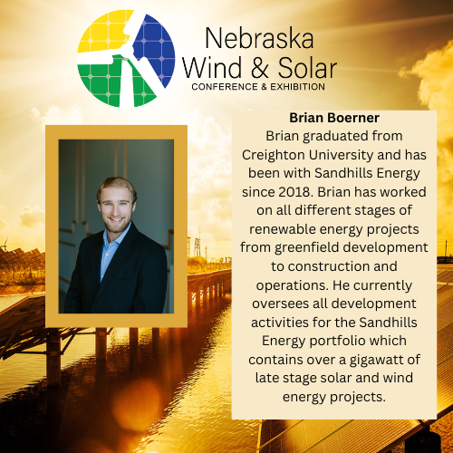 nebraskaWSC's tweet photo. Join us as we spotlight our dedicated Speakers at the Nebraska Wind and Solar Conference.

We are excited to welcome Brian Boerner from Sandhills Energy!

Don't forget to register! https://t.co/44zEQHZKwZ

#nebraskawindandsolar #windenergy #renewableenergy #solar #wind https://t.co/c59a2xtJEB