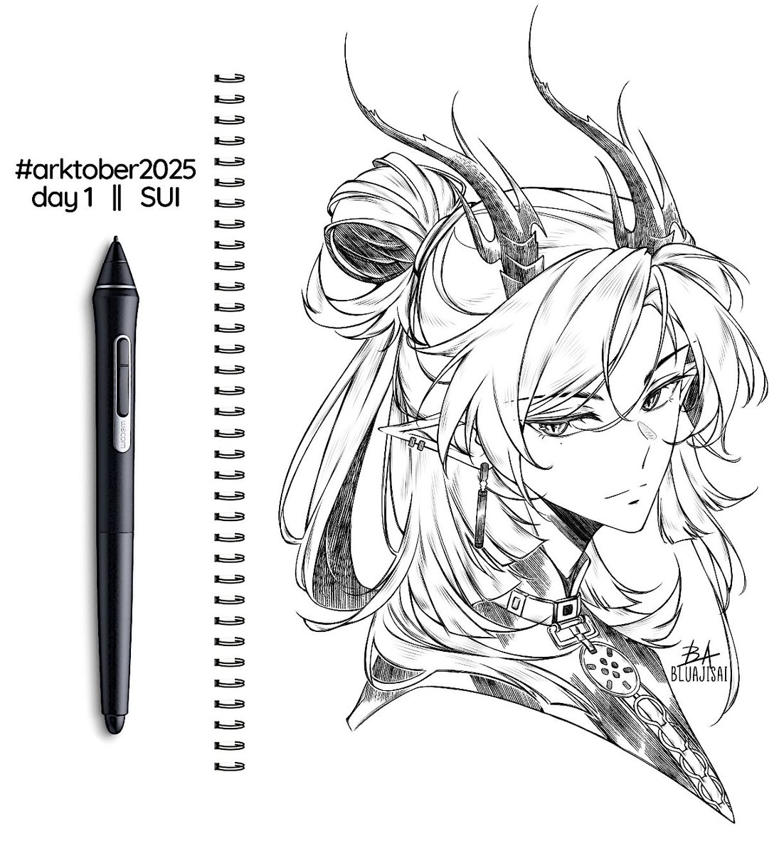 BluAjisai's tweet photo. Not as aesthetic as a traditional piece, but.. 
Day1 of #arktober2025 | 🖤

#アークナイツ https://t.co/hzGIP4teOw