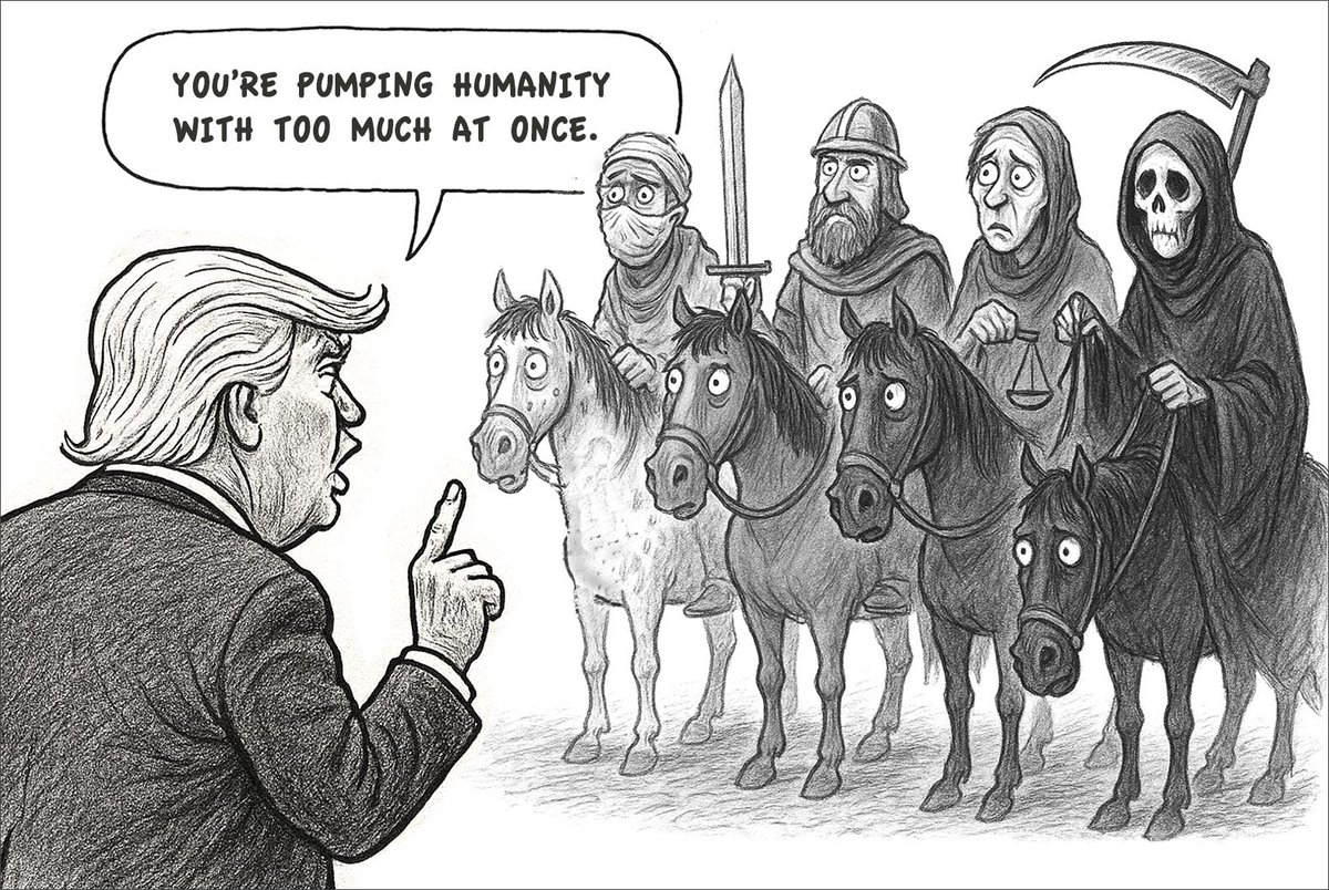 Trump Gives Recommendations To The Four Horsemen Of The Apocalypse
bit.ly/3VKMSkQ
#Satire #humor #apocalypse #PresidentTrump