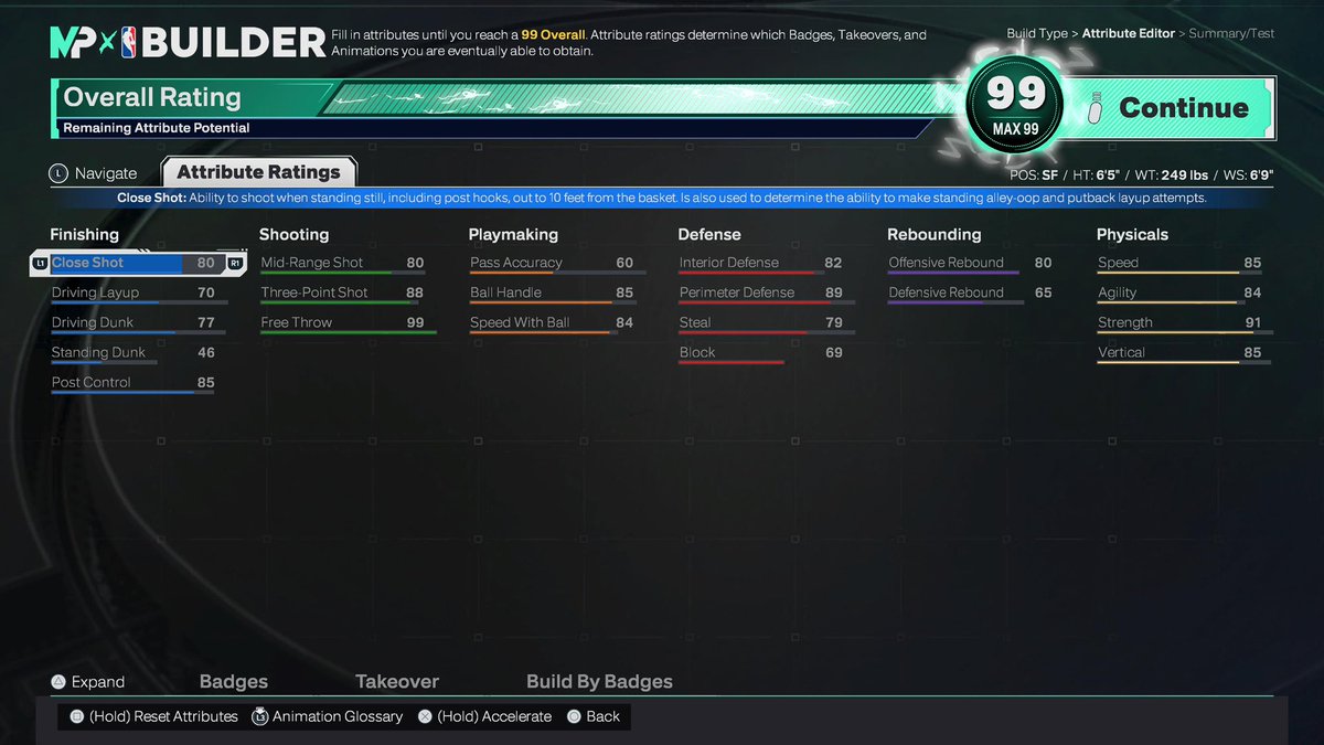 KingWhomst's tweet photo. @LakerFanYT been debating in my head about posting this but i really think this is the best small build in the game with the best potential. play special cb swb to 86 legend LL Gold H4D. 3 cb on 3 to 91 for gold SS nd Deep Bomber once they nerf Blur. elite dunking. physicals that wall up 1-4 https://t.co/UBP4FDkBYh