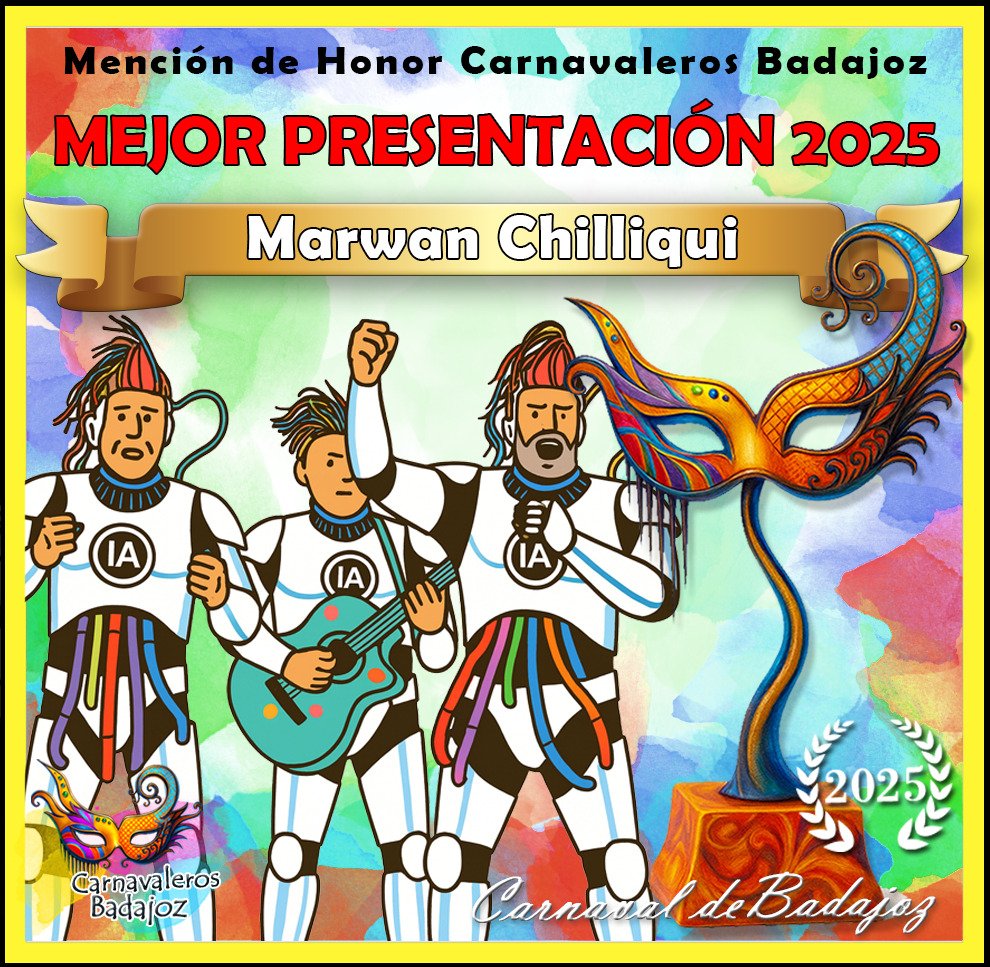 ✨ Seguimos con nuestros ganadores del Carnaval de Badajoz 2025… ✨

🎶 Mejor Música: <a href="/murgalmaridi/">Murga Al Maridi</a>
🎭 Mejor Escenografía: <a href="/loswatercloset/">Murga Los Water Closet</a>
🎤 Mejor Presentación: <a href="/MurgaMarwan/">Marwan Chilliqui</a>
👏 ¡Felicidades a todos!

⚡️ En breve más ganadores…