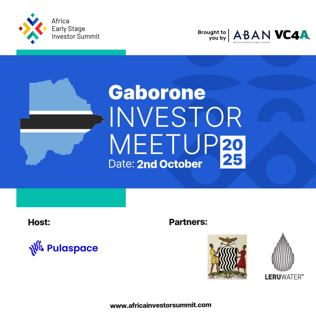 AESIS 2025 Investor Meetups are here!

We’re excited to kick things off in Gaborone, Botswana on 2nd October 2025 .
This exclusive gathering will bring together investors, founders, and ecosystem stakeholders to connect, collaborate, and mobilize capital for Africa’s future.