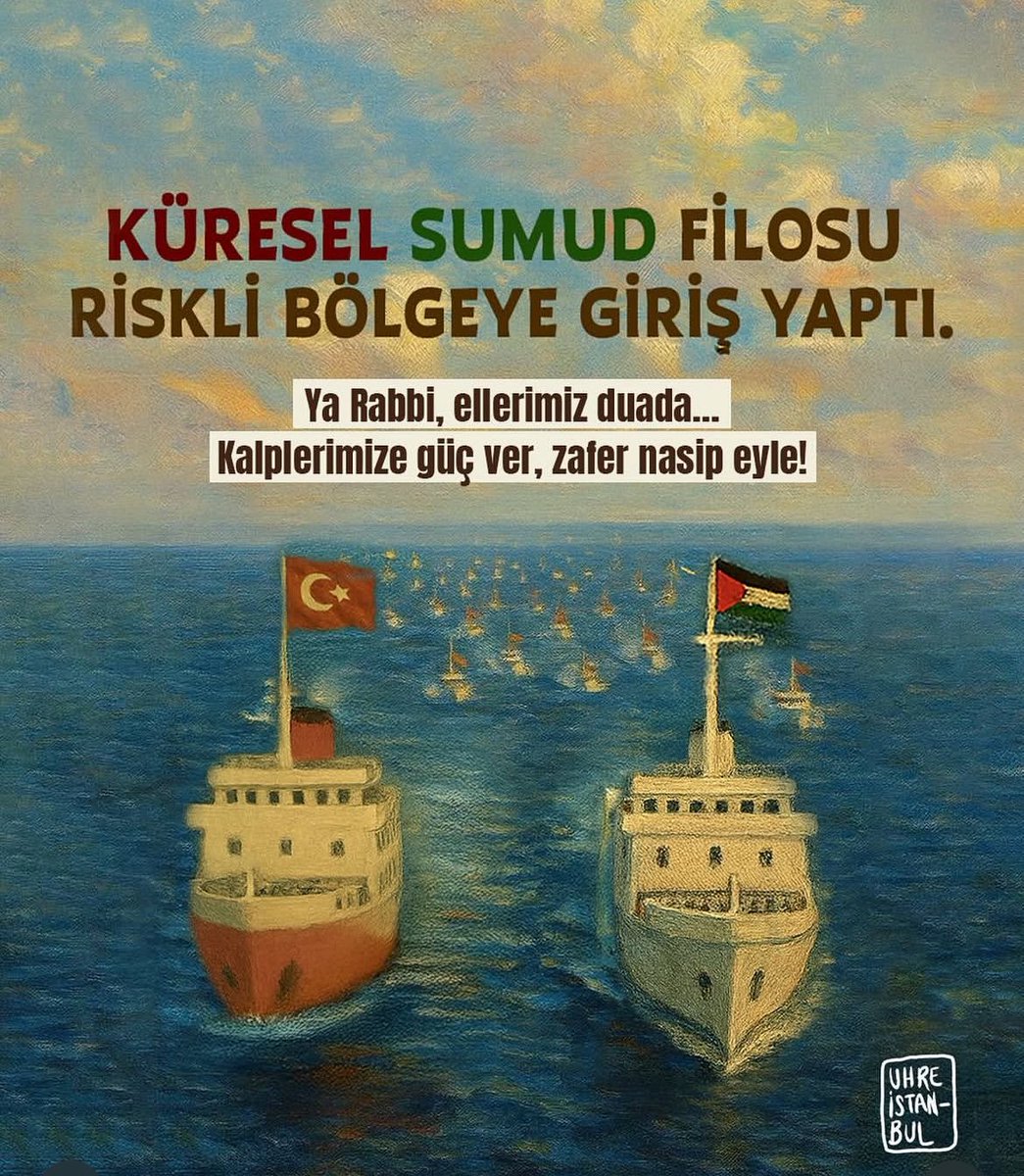 Benim gündemim Sumud  

Allah yâr ve yardımcınız olsun 
Duâlarımız Sizinle 

#MyAgendaSumud
#GlobalSumudFlottilla 
#FreePalestine #FreeGaza