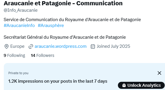 Info_Araucanie's tweet photo. @Le_NouvelObs @lemondefr @ParisMatch @le_Parisien @larep_fr @ladepechedumidi @BFMTV @LCI @TF1 @france2 @jdd @DepecheKabylie @PointDeVueMag @monaco__info @Monaco_Info_ @datirachida @dnatweets @ledauphine @Nice_Matin @Europe1 @canardenchaine @CNEWS @Cyrilhanouna @leJDD @Telerama @LaVieHebdo @humanite_fr @FranceTV @France24_fr 98.
1.2K impressions on your posts in the last 7 days
Appel #Contributeurs #Wikipedia demander/faire pression que la page " Royaume d'Araucanie " cesse d'être semi-protégée (= inaccessible)
Pour rectifier. voir n°37 https://t.co/owCsrWXK0I
#RoyaumeAraucanie #Araucanie https://t.co/dt3gXP3Edv