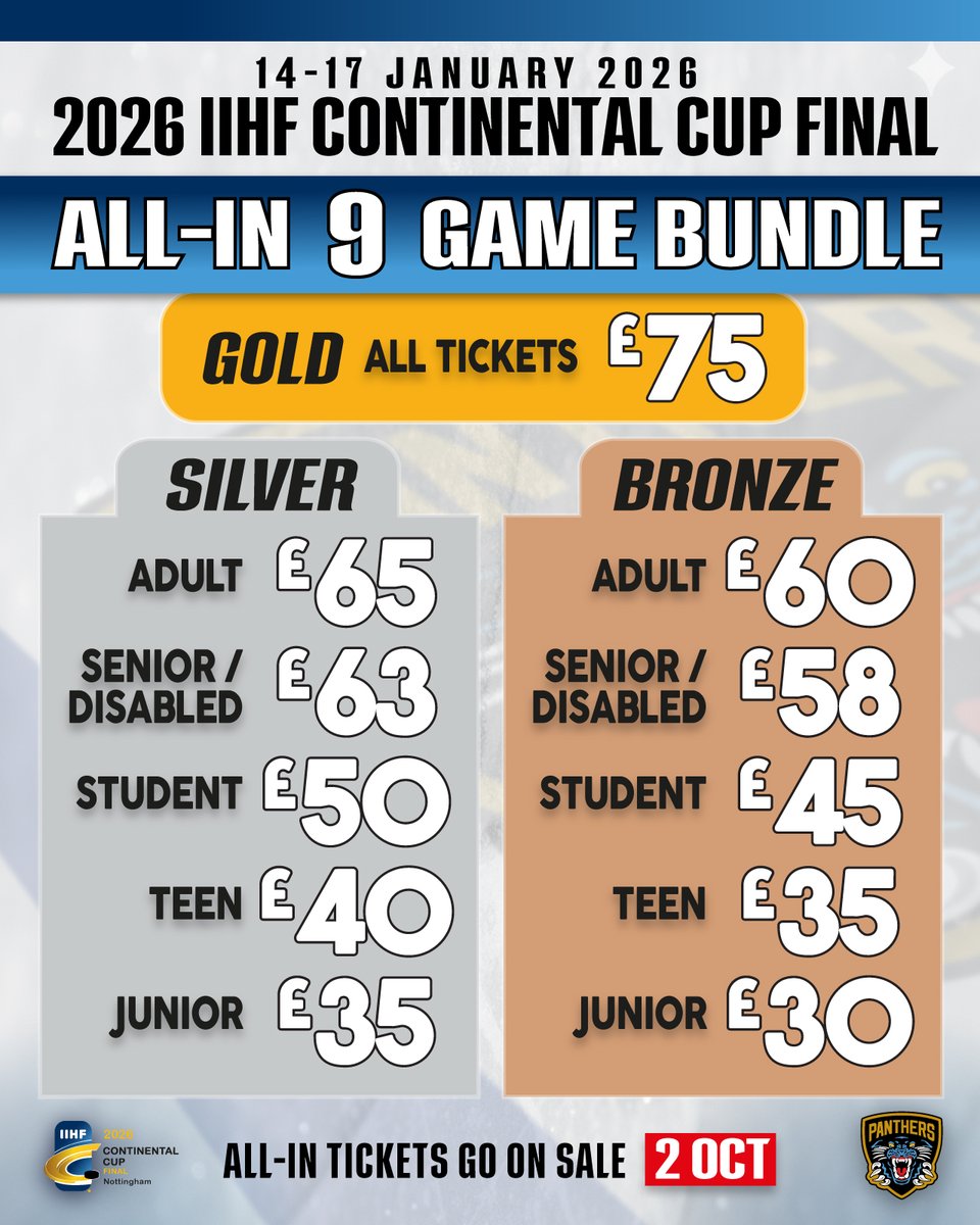 🏒🌍 All-In Tournament Passes for the 2026 IIHF Continental Cup Final at <a href="/nottinghamarena/">Motorpoint Arena Nottingham</a> are now on sale. Full details ➡️ tinyurl.com/rcvh79tw

🗓 Wednesday 14th to Saturday 17th January 2026
Secure your seats ➡️ tinyurl.com/AllInTournamen…
