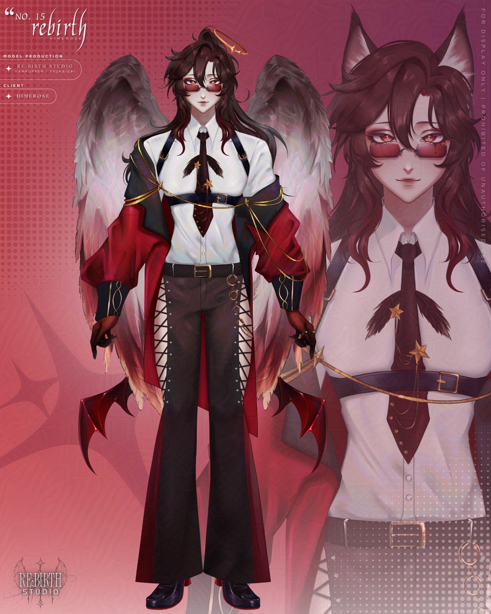 COMPLETED VTUBER MODEL ART FOR @.himeroses_  ‼️❤️‍🔥

You guys ever wish for a handsome and pretty fallen angel (with cat ears btw) to swoop down from the heavens, saving you from the horrors of the mortal realm? 

  ♡ and ↻ to claim this for yourself 😔🙏