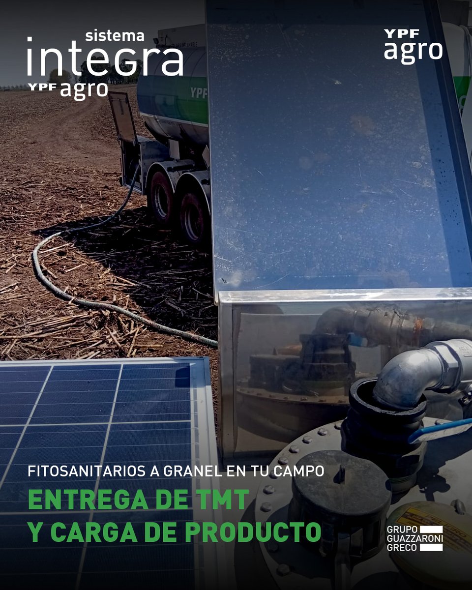 📣 Sistema Integra YPF Agro, una solución novedosa para protección de cultivos ya disponible en Guazzaroni Greco S.A.
♻ Una solución personalizada que optimiza tiempos, garantiza dosis precisas y reduce el impacto ambiental. 

#GrupoGuazzaroniGreco #SiempreEnMovimiento #YPFAgro
