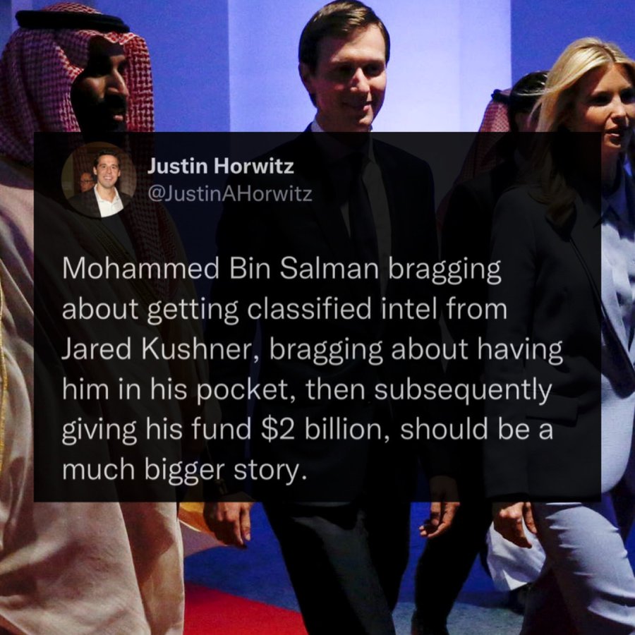 michigan_m521's tweet photo. @BulwarkOnline Too bad and sad that "Journalist" do not have receipts. Trump Government doesn't care at all. Both Jared and Trump's daughter worked in the WH that's how they both got access globally https://t.co/kbVDLGh2vs