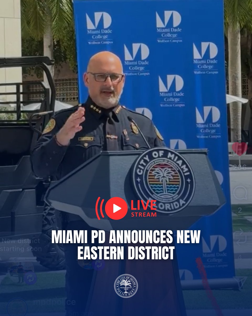 LIVE PRESS CONFERENCE:
We are proud to announce the launch of our Eastern District, an expansion designed to enhance public safety + community engagement across three of Miami’s most dynamic neighborhoods➡️Edgewater, Downtown, &amp; Brickell.

Watch here: instagram.com/reel/DPRuXLyju…