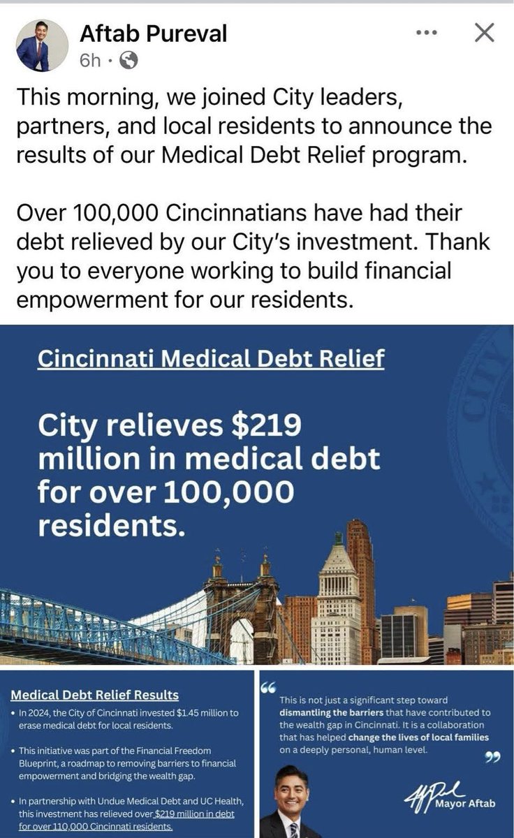 Signal99Cinci's tweet image. Dear Mayor Aftab Pureval,
Cincinnati’s Medical Debt “Relief” is a Taxpayer Bailout…and you’re making us all pay for it.

This week, Cincinnati politicians lined up for cameras to pat themselves on the back. With great fanfare, they announced that the City had “relieved” $219…
