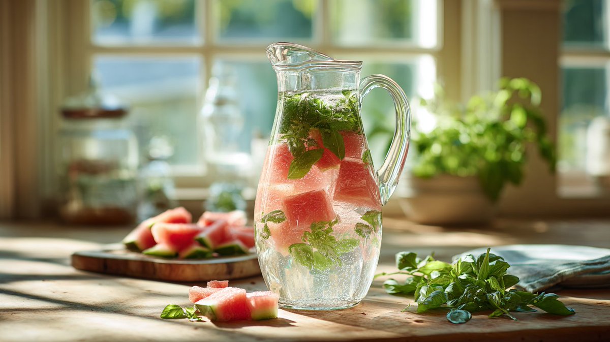 UniversRicepes's tweet photo. Beat the sugar cravings with this simple, refreshing detox water 💧
✅ Watermelon
✅ Basil
✅ 0 added sugar
💚 Tastes like summer in a glass.
→ Full recipe: https://t.co/H7qSLeWA4d https://t.co/DX9uDu5cV3