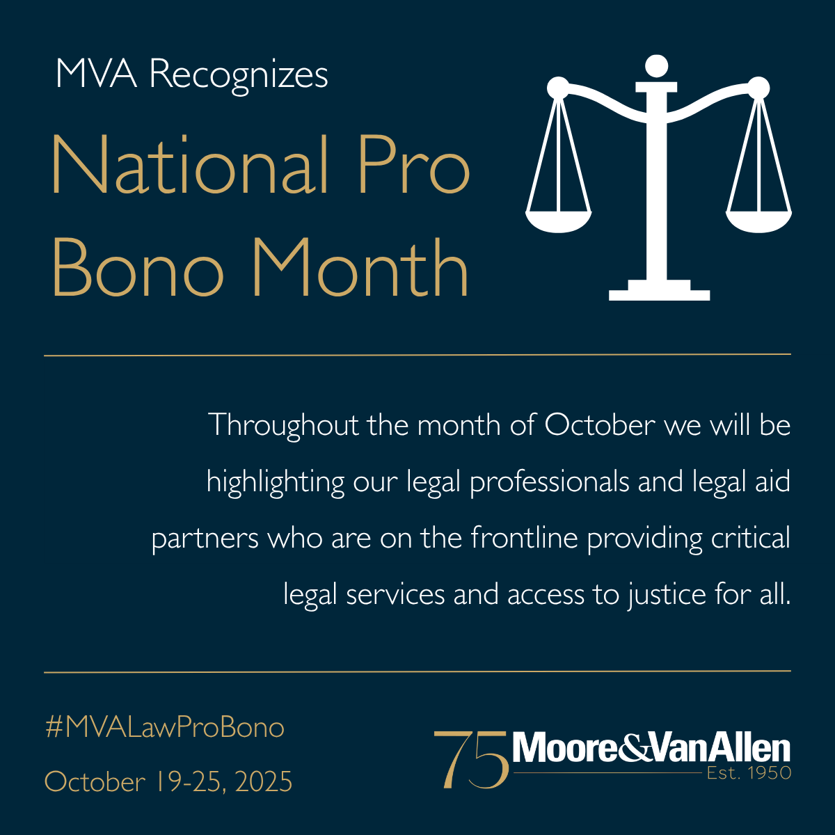 Throughout the month of October we will be highlighting our legal professionals and legal aid partners who are on the frontline providing critical legal services and access to justice for all. #MVAProBono