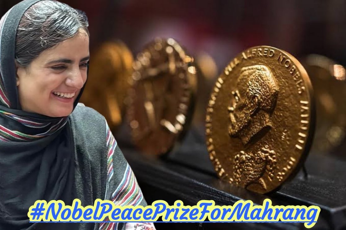 zehrijournalist's tweet photo. #NobelPeacePrizeForMahrang

⏰ 8:00 PM - 11:59 PM
🗓 1st October 2025

Tomorrow, October 1, 2025, from 8 PM to midnight, Baloch Voice of Justice @BalochV4Justice, The Baloch Circle @BalochCircle_ & Baloch Activists Alliance Media @OfficialsBaam will hold a joint campaign to celebrate Dr. Mahrang Baloch’s nomination for the Nobel Peace Prize on X using the hashtag.
All social media users are encouraged to participate.