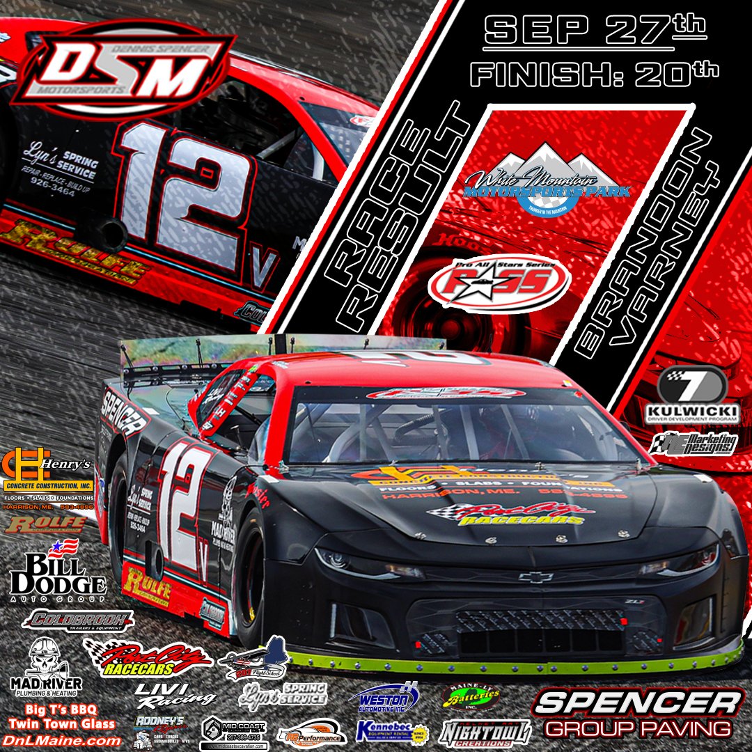 Tough weekend for Brandon Varney at White Mountain. After solid practice runs, a hub change &amp; contact in the heat set him back. Handling issues and a late suspension failure ended his night on lap 111. Big thanks to the crew &amp; sponsors—eyes now on the PASS 400 at Oxford 10/17!