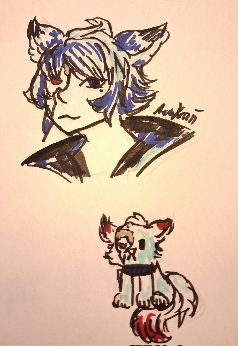 Another quick doodle of Seox before bedge (+ Seox Cat, nyuheheheh)