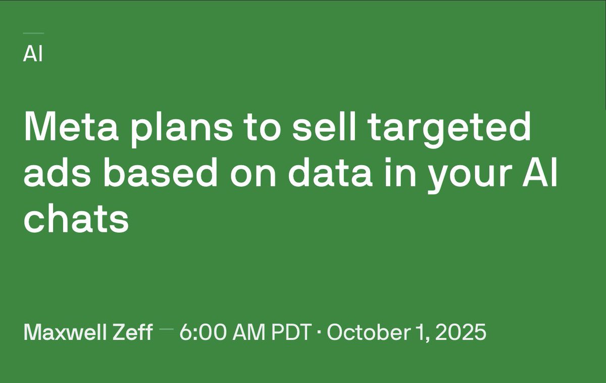 Wow.

Meta is planning to sell targeted ads based on your data with your AI chats. 

Are you OK with this?