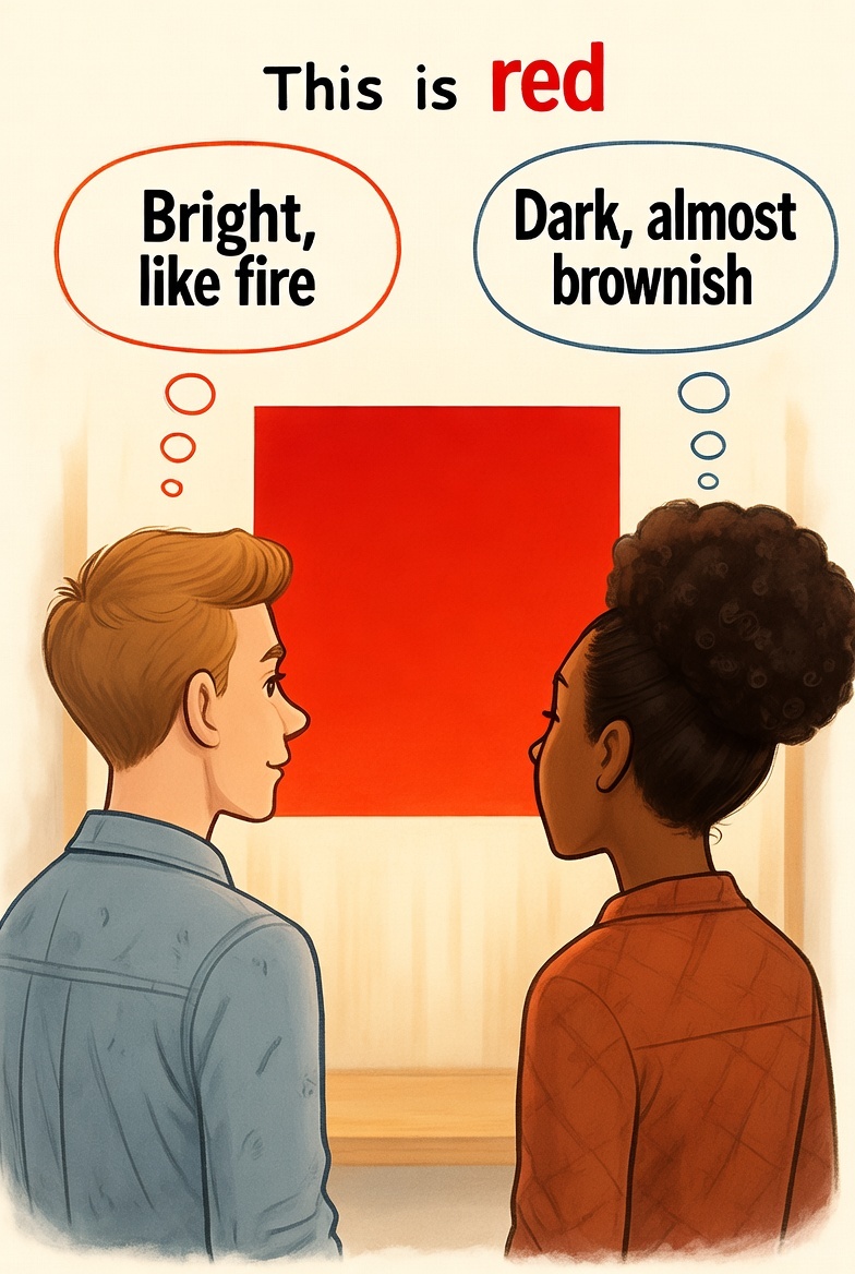 🤔When two people look at the same object, they both agree on what it is: a baseball is a baseball, a glove is a glove.

👉We share a common reality.

🫣But when it comes to perception, things get tricky.

🤯If I say “red,” you and I will both point to the same color on a jersey