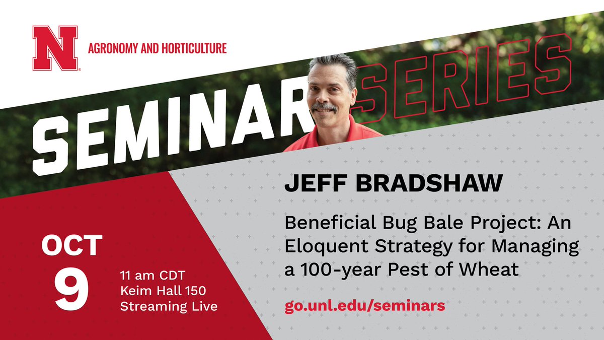 unlagrohort's tweet image. 📢 The next #UNLAgroHort seminar is Oct. 9, 11am, Keim 150 or go.unl.edu/seminars. Could a wasp be the key to managing the destructive wheat stem sawfly? Jeff Bradshaw will explore how successful the release of braconid parasitoids has been so far in managing sawflies. #UNL