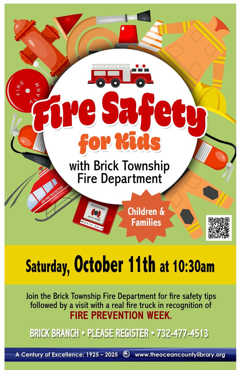 VMESMustangs's tweet image. 🚒🔥 Join the Brick Township Fire Department for Fire Safety for Kids on Saturday, Oct. 11th at 10:30am at the Brick Branch of the @oceancountylib.  Families will learn fire safety tips &amp;amp; even get to check out a real fire truck 🚒👨‍🚒@brickSupt #CommunityConnected