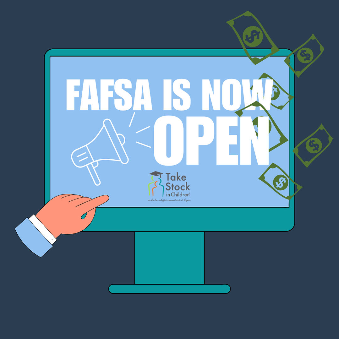 Take Stock in Children wants to remind our students that FAFSA applications are now open. 

Don’t forget to apply—the sooner, the better! 

studentaid.gov/h/apply-for-ai… 

#FAFSA #TakeStockinChildren #Applications #Nowopen