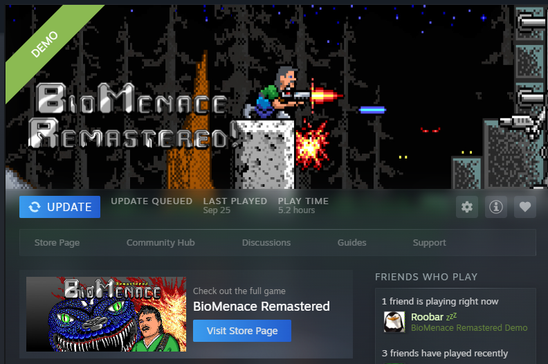 Hey players! The BioMenace Remastered Demo got an update that you might want to check out! More levels, updated features and a new scoring system. Let us know what you think 😉 Enjoy!