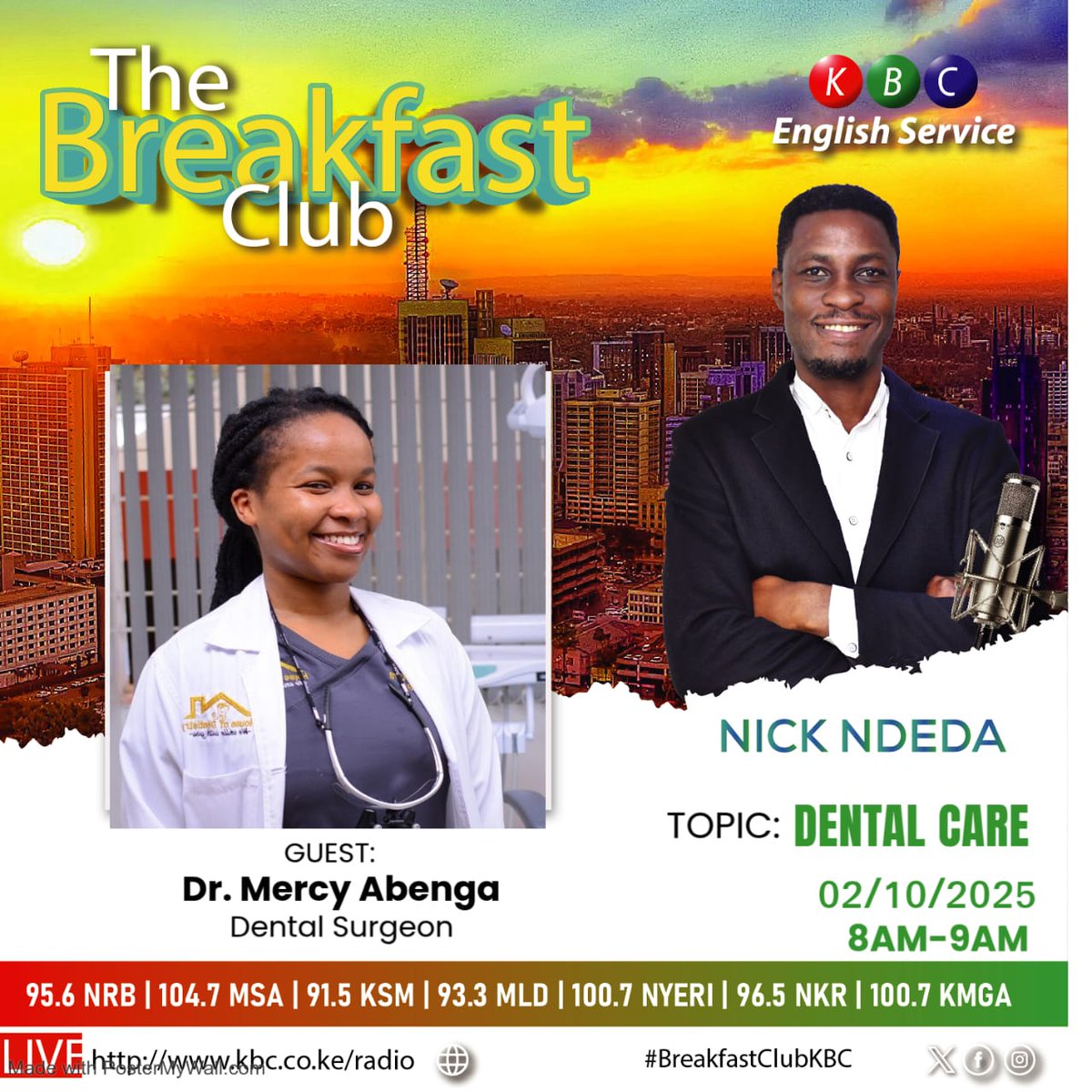 If you were to change ONE everyday habit today to improve your smile or dental health, what would it be?
Your voice matters! Join the conversation on the #BreakfastClubKBC.
#KBCEnglishService ^RN