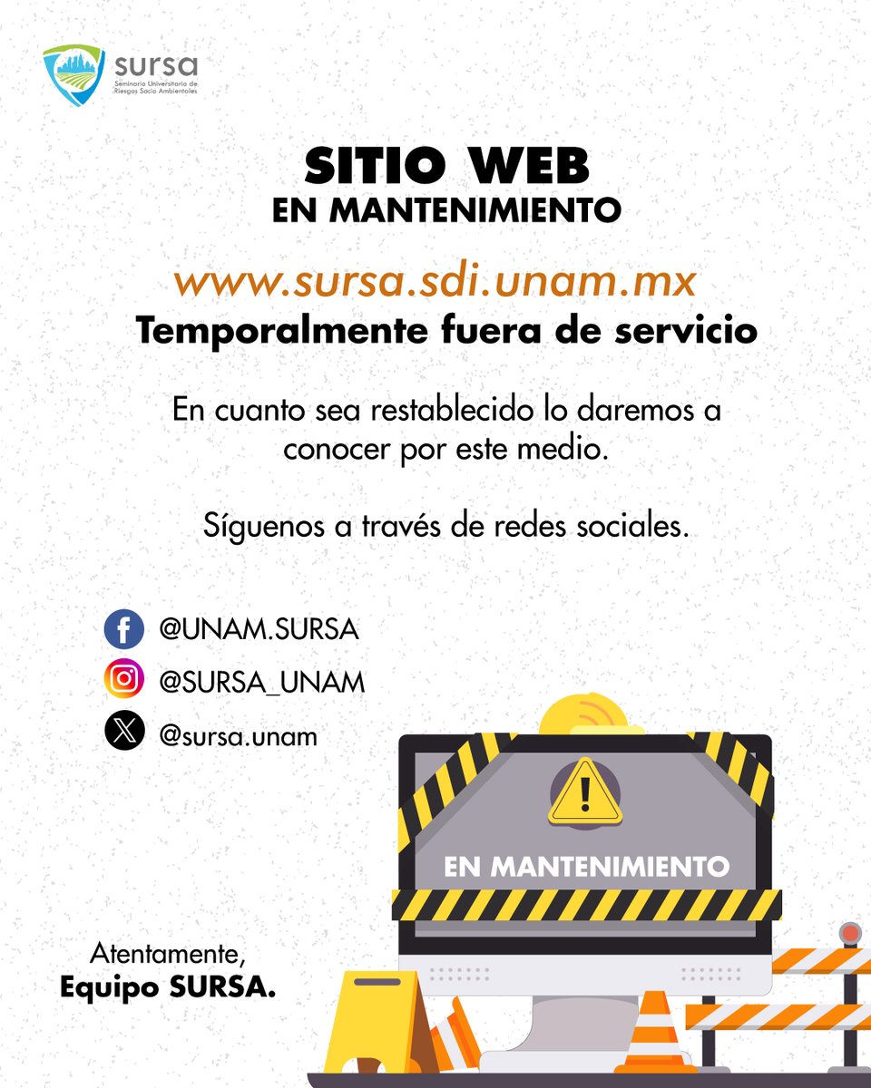 🚧🔧 Aviso importante 🔧🚧

Nuestro sitio web se encuentra en mantenimiento. 👷‍♀️👷

Puedes mantenerte al día con nuestras actividades, publicaciones y noticias a través de nuestras redes sociales. 

🌐 Síguenos en Facebook, X e Instagram.
