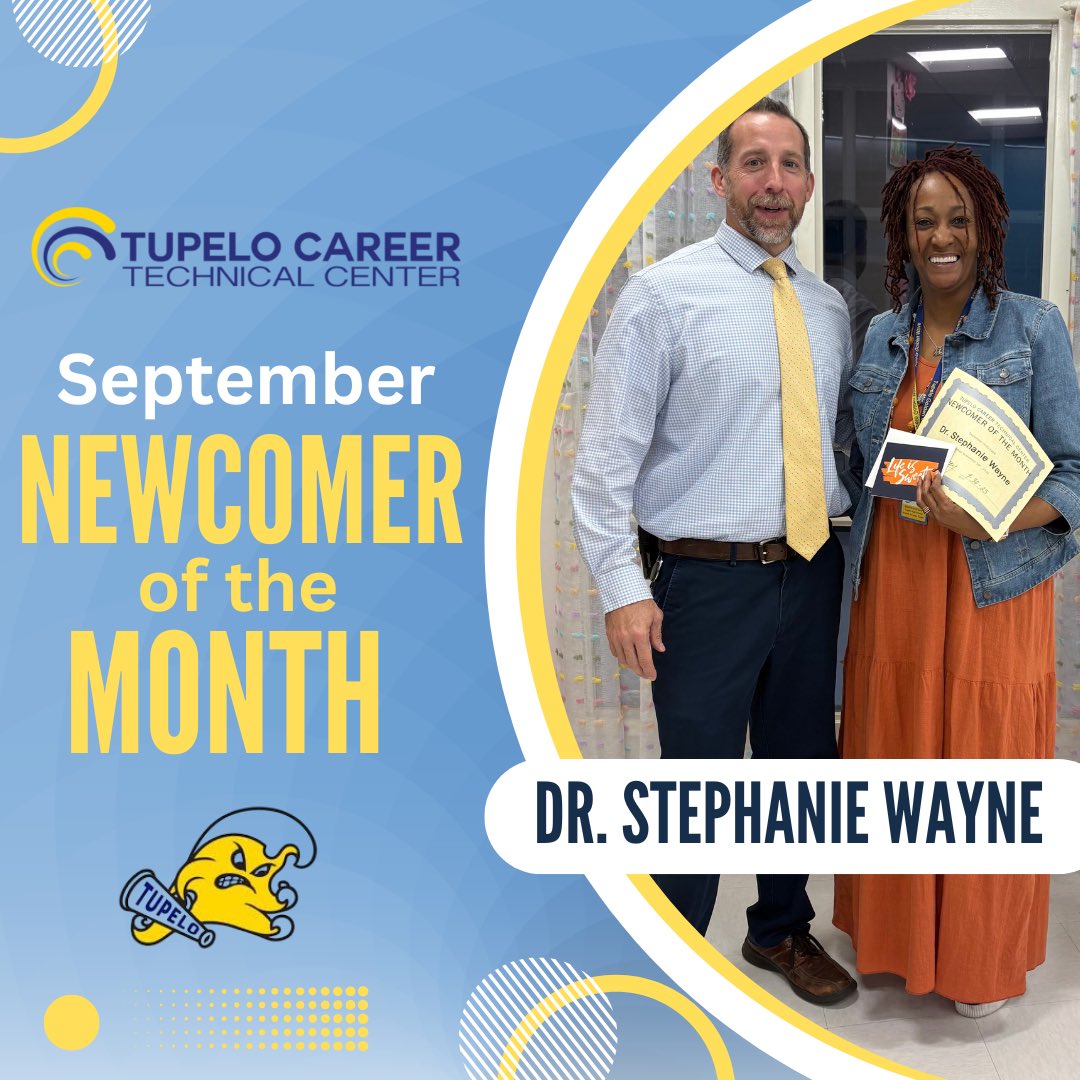 CONGRATULATIONS Dr. Stephanie Wayne!🎉🎉 TCTC September Newcomer of the Month! Welcome to CTE! We’re so glad you’re here!💙💛 #CTE #TPSD #StudentServices