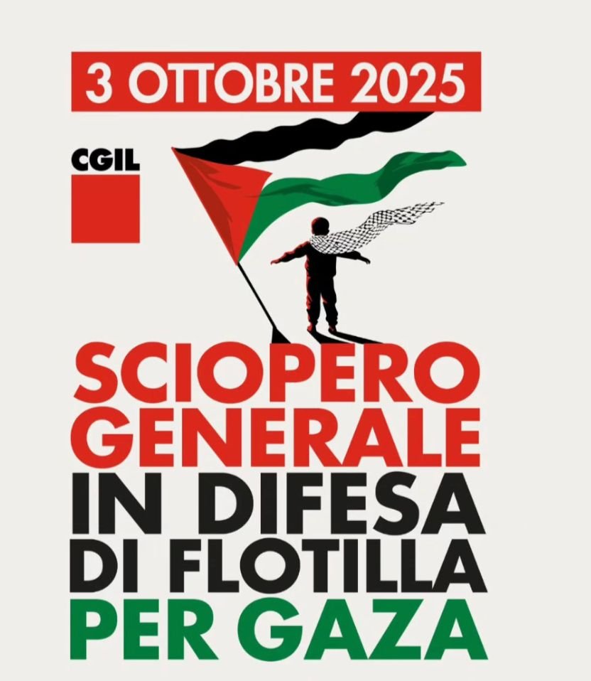NEW: Italy's largest union (representing 5 million workers) calls for a general strike in response to Israel intercepting the Global Sumud Flotilla &amp; the Italian government's abandonment of it.

500 people from around the world joined the flotilla to break Israel's siege of Gaza.