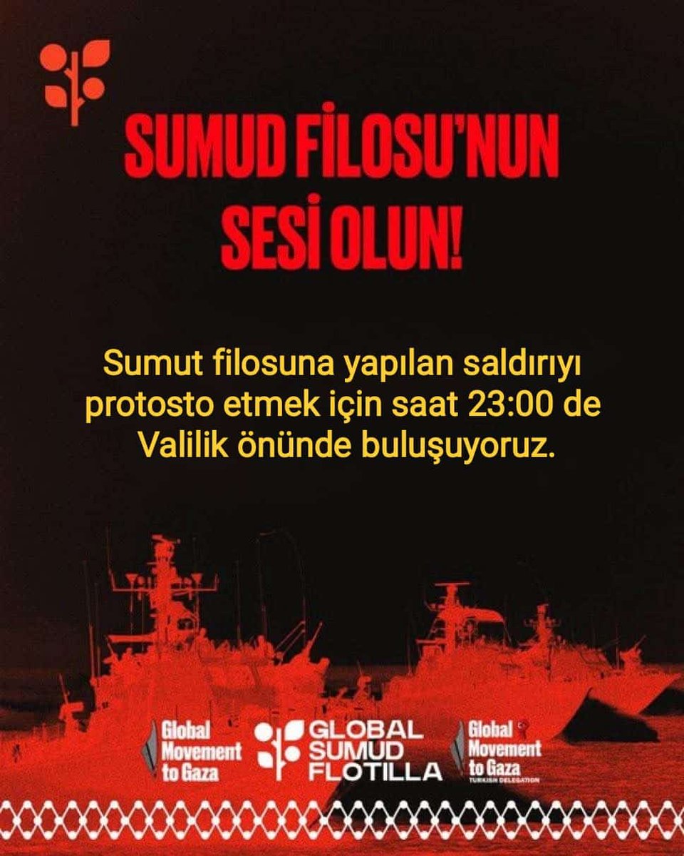 🚨 İşgalci İsrail, Gazze’ye doğru yola çıkan Sumud Filosuna müdahaleye başladı!

📌 Tüm halkımızı bu akşam 23:00'te Isparta Valiliği önüne İsrail saldırılarını protestoya davet ediyoruz.

#GlobalSumudFlotilla 
#SumudFlotillaSaldırıAltında 
#SumudForGaza