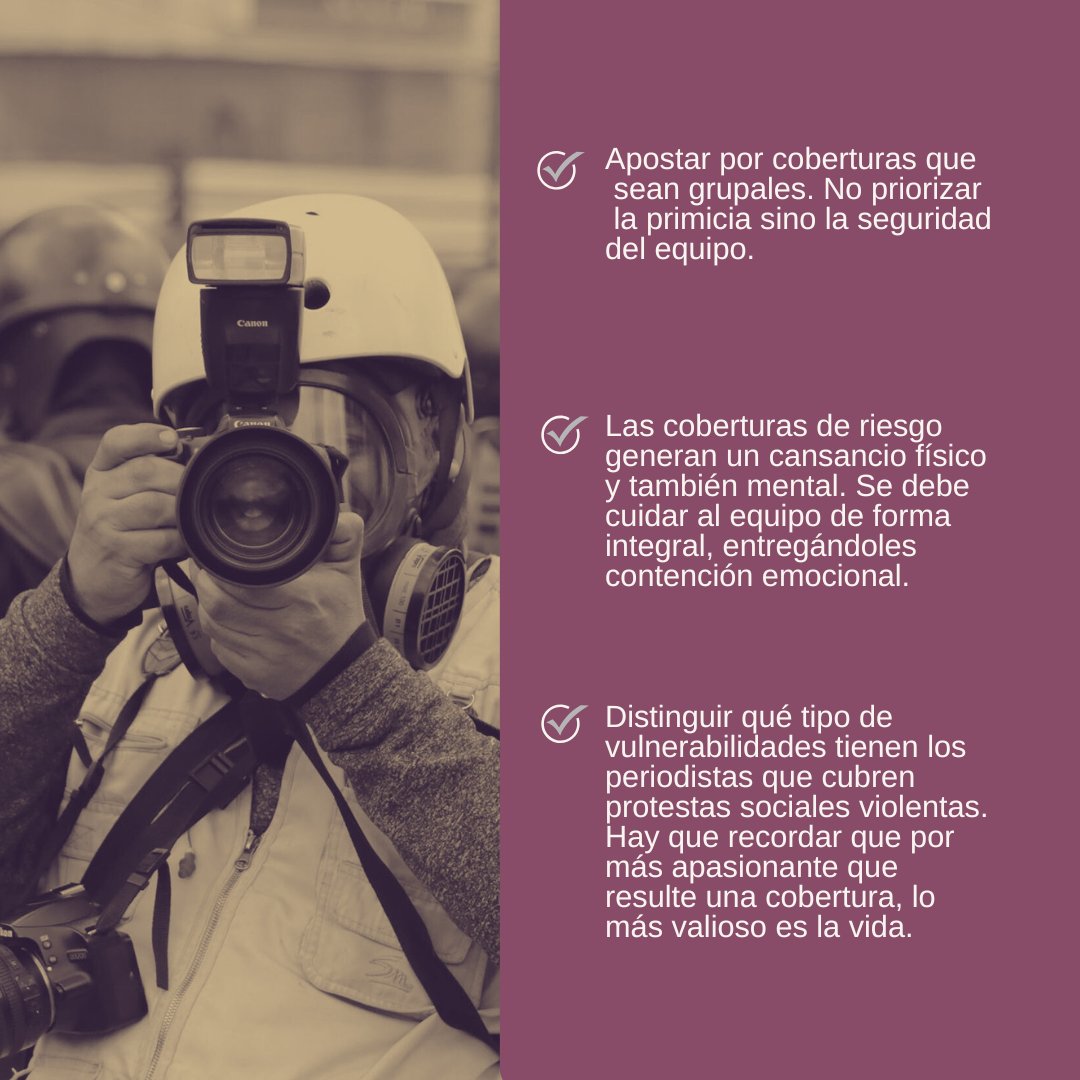 🚨 Entregamos algunos consejos a los medios y periodistas que cubren el #ParoNacional2025 en 🇪🇨. Hay medidas para garantizar la seguridad del equipo de prensa como el monitoreo de campo, la planificación de la reportería y la contención emocional.