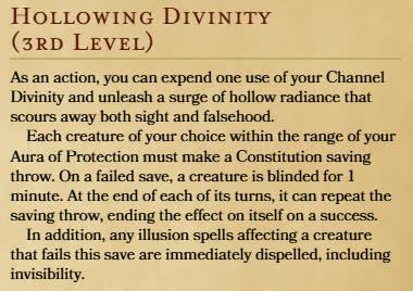 Blind your foes and burn away their lies. Hollowing Divinity unleashes a surge of pallid radiance, scouring illusions and stripping away falsehoods. 

Get it here:
tinyurl.com/InkPatreon
Or here:
tinyurl.com/InkDrive
#dnd5e #ttrpg #homebrew #subclass #dnd
