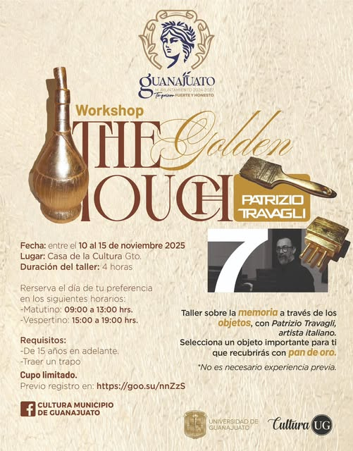 Para este espacio artístico gratuito, solo debes traer un objeto que sea importante para ti para recubrir con pan de oro durante esta experiencia.

Link de inscripción: shorturl.at/YL5J8

*Cupos limitados