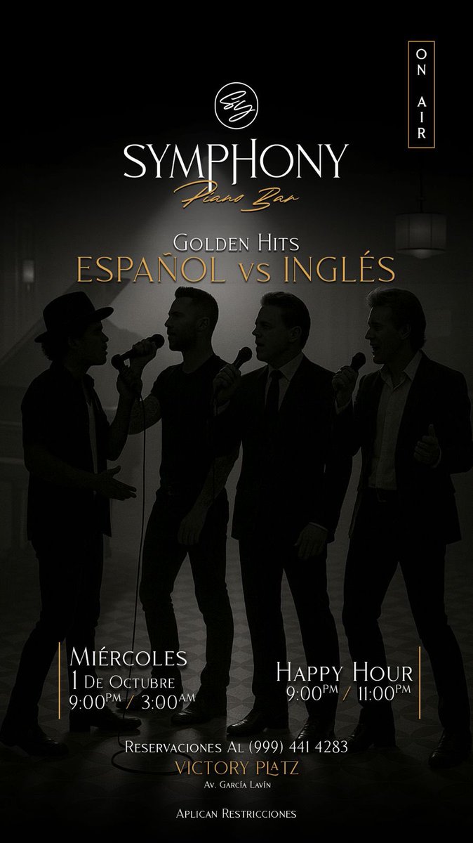 Hoy estaré cantando grandes éxitos en español e inglés. Los espero en #SymphonyPianoBar