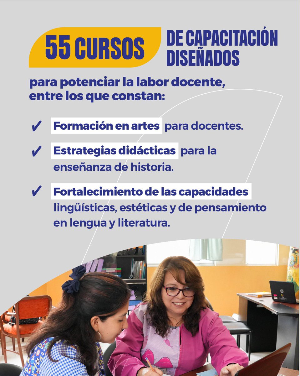 Educacion_Ec's tweet photo. 👨🏻‍🏫👩🏻‍🏫 En el marco del Plan Nacional de Formación Permanente, y a través del Centro de Formación Digital #Mecapacito, brindamos cursos de capacitación para fortalecer las competencias de los profesionales de la educación en beneficio de la educación ecuatoriana. 🤝🏫💻

En la cohorte 8 brindamos una oferta formativa de 55 cursos. 

📎 Conoce más detalles ➡️  https://t.co/kpqPOJ66WJ

#ElNuevoEcuadorImpulsa