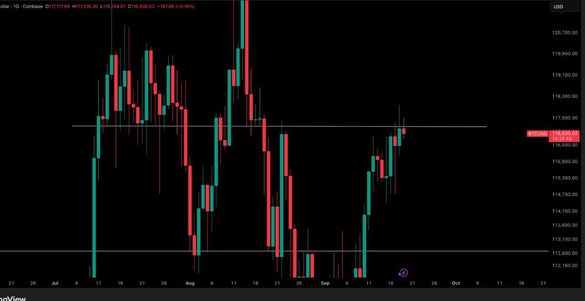 binary_metrix_'s tweet image. $BTC   - Update 

Long and strong over $117,000 on a daily closure. Starting to lose it so keeping a close eye on this.